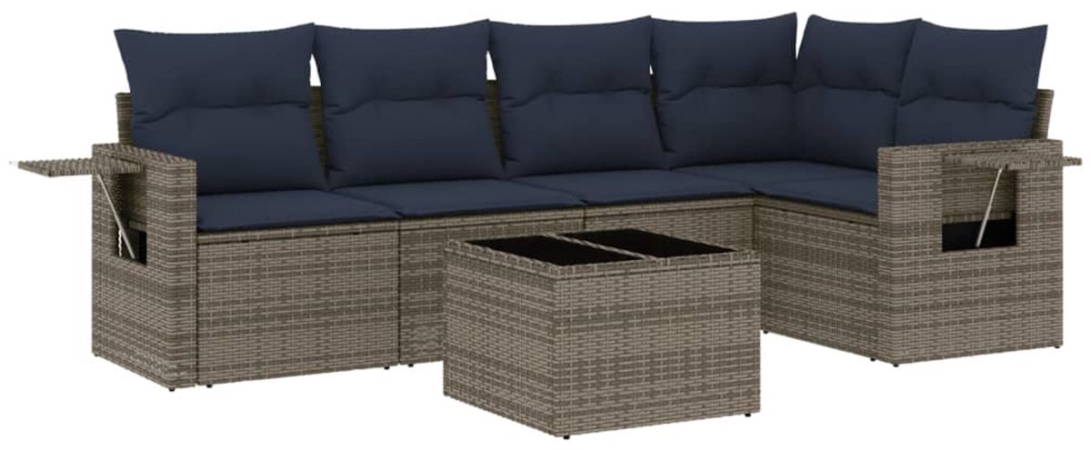 vidaXL - 6-delige - tuinbankset - met - kussens, - grijs - polyrotan
