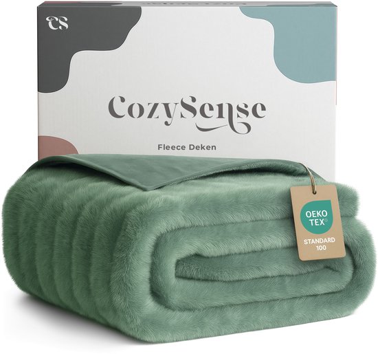 Cozysense® Fleece Deken 150x200 cm - Superzachte Plaid - Blanket van Dubbelzijdig Materiaal - Licht, Warm Dekentje voor Bank of Bed - Groen