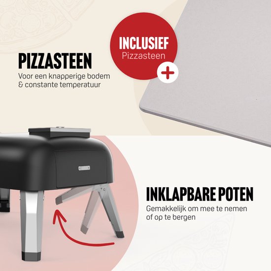 LIVIN' Pizzaoven Pellet - Pizzaovens voor buiten - 12" Pizzaoven - Pizza oven buiten - Pellet Pizza oven - Pizzaoven voor buiten - Pizza Oven Houtgestookte - Pizza Oven Tuin - Inclusief Thermometer - Draagbaar - 55*36*27 CM - RVS - Zwart