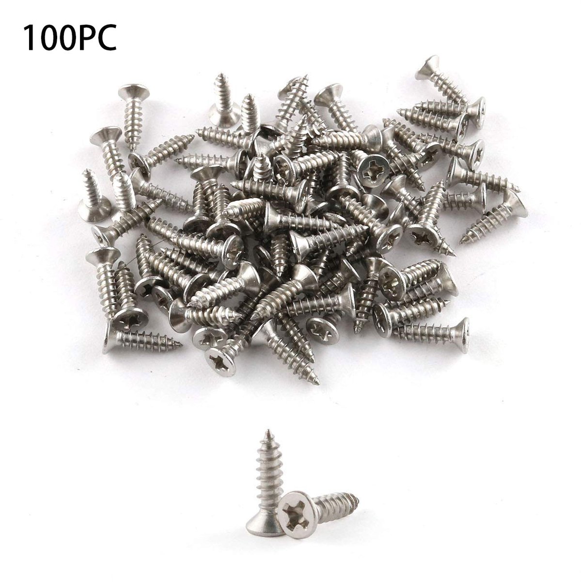 100-Stuks Schroeven van roestvrij staal - 0,4*2 cm -Schroeven met verzonken kop en kruiskop - Schroeven voor tafelpoten - Schroeven met ronde kop - Geschikt voor houtbevestiging en installatie van tafelpoten - Zilver