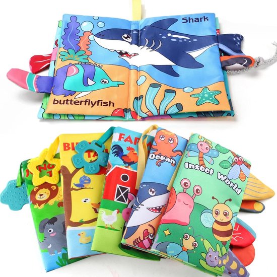 Baby stoffen speelgoedboek met staart, kinderwagen pluchen speelgoed voor baby's van 0-18 maanden (bosdieren) — afbeelding 2