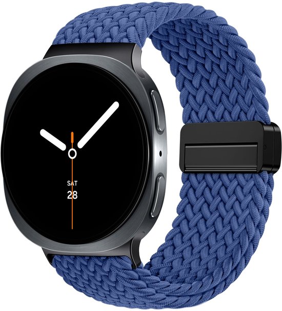 Bracelet en nylon tressé FFO2World avec boucle magnétique - Compatible avec Samsung Galaxy Watch 8 (40/44 mm) / 8 Classic (46 mm) - Bleu royal - Bracelet de montre élastique tressé ajustable pour montre connectée Samsung