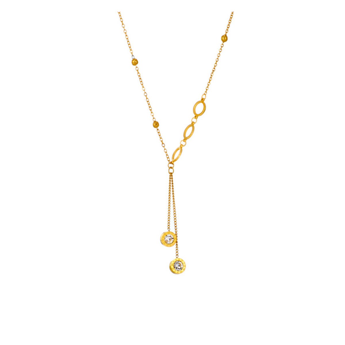 Goudkleurige Ketting - Minimalistische ketting - Twee Stenen Hanger - Roestvrij Staal - Verstelbaar - Luxe & Elegant - Dames Ketting