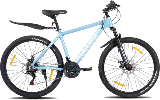 Bamcbase Sedona voorvering mountainbike - 26" - aluminium frame - 21 versnellingen - handrem - mechanische schijfremmen - Bell - spatborden - blauw - Geschikt voor buitenactiviteiten in de lente van Bamcbase — afbeelding 2