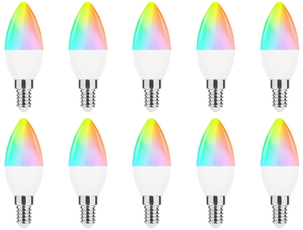 Modee Smart E14 Led Lamp met Afstandsbediening - 4.9W - Slimme Lamp - RGB en Neutraal Wit - B35 Kaarslamp - 10 Stuks
