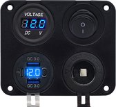 ProRide 12V USB Autolader 3 Poorten - QC3.0 - Voltmeter, Schakelaar en 12V/24V Sigarettenplug - Vierkant inbouw