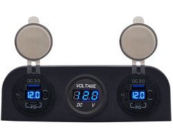 ProRide 12V USB Autolader 6 Poorten - QC3.0 - P19106 - Drievoudig opbouw paneel met Voltmeter