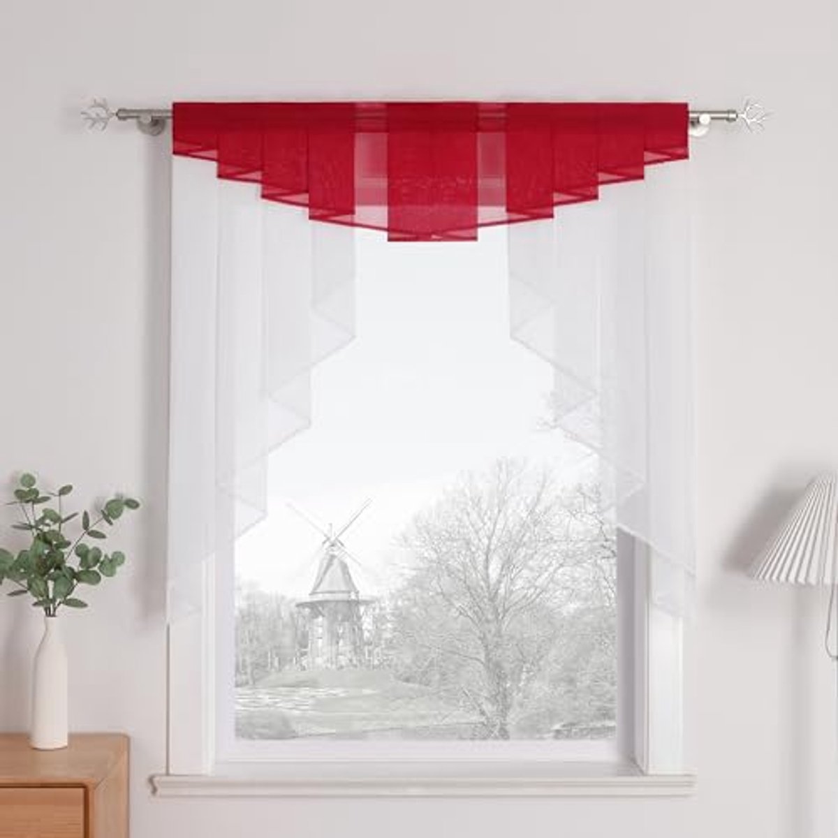 Transparante Voile Gordijnen met Trekkoord voor Kleine Vensters 125/120 cm - Rood