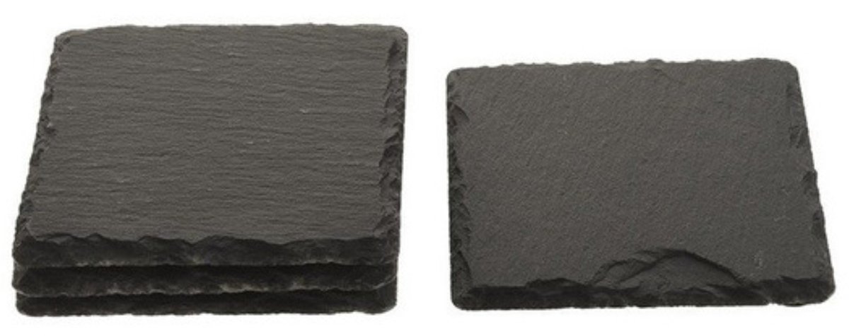 Onderzetters - 4x stuks - leisteen - zwart - vierkant - 10 cm - glazen onderzetters