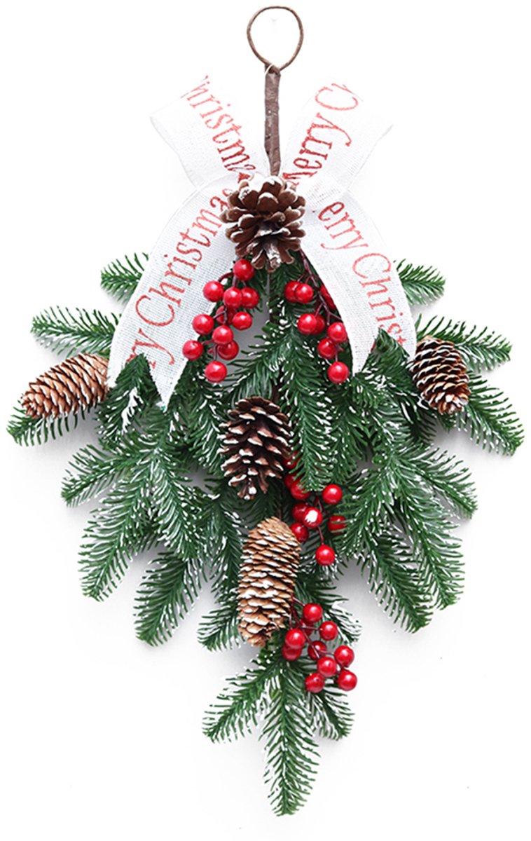 Kerstkrans met druppelvorm, kerstversiering met dennenappels