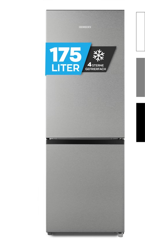 Heinrich´s HKS 3091.1 Koel-vriescombinatie 175L, inox, stil 39 dB, 7 standen, koel 122L, vries 53L, vrijstaand