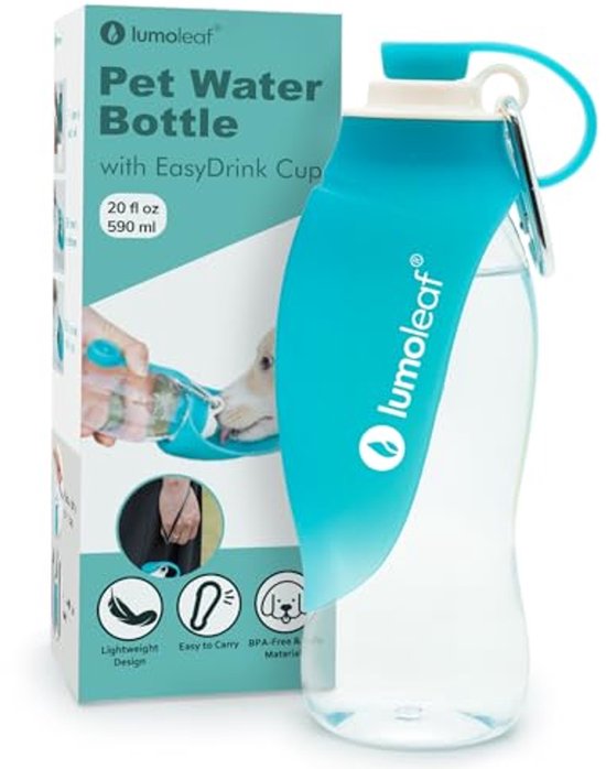 LumoLeaf Draagbare Hondenwaterfles 800 Ml Roestvrijstaal - Grijs Met Opvouwbare Drinkbak Voor Wandelen