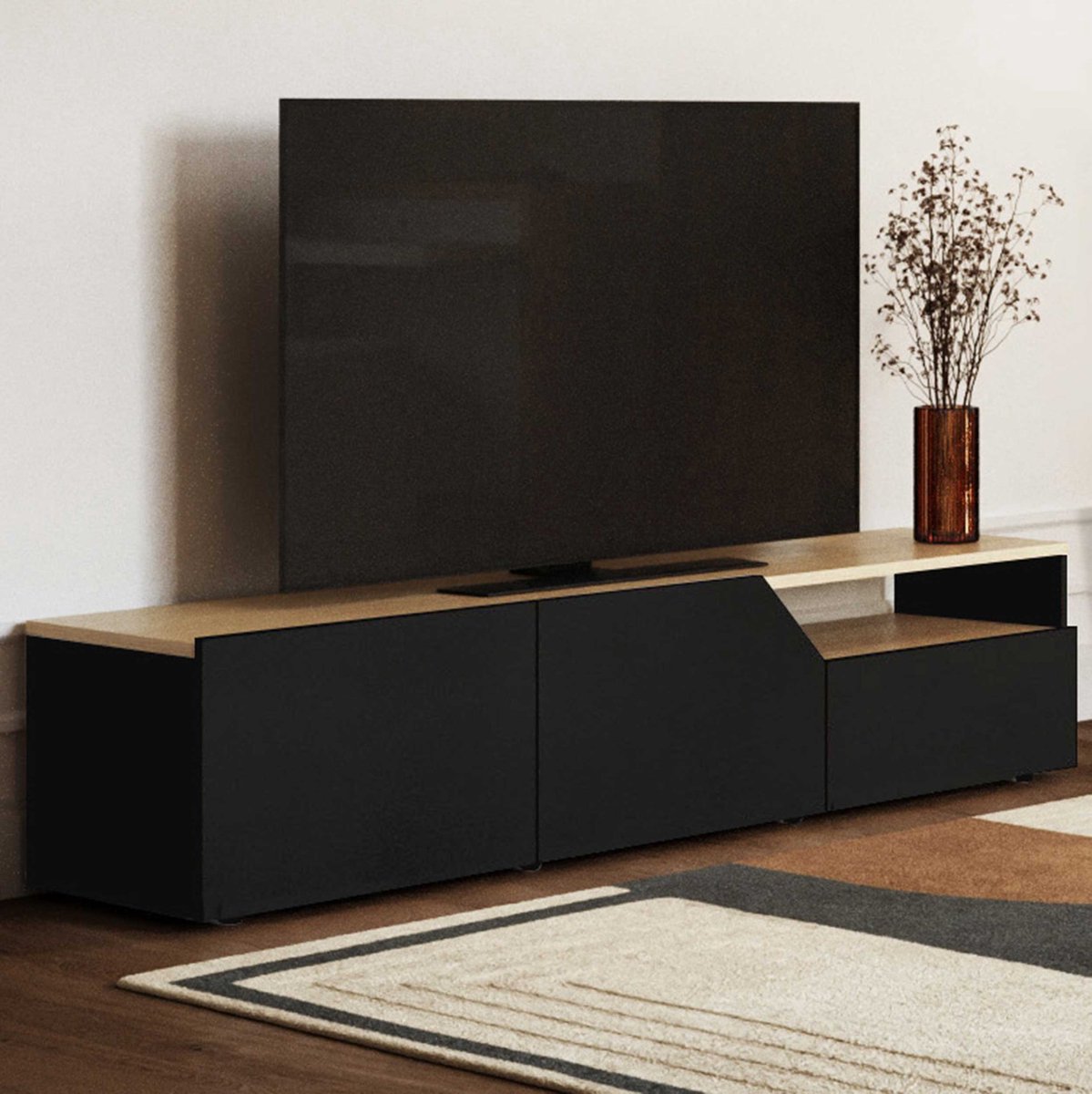 Tv-meubel Verabelle-zwart/lichte Eik