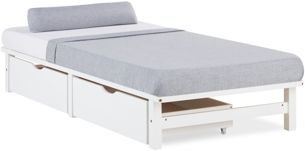 Homestyle4u Palletbed - 90x200 cm - Houten bed - met 2 bedkasten - Wit