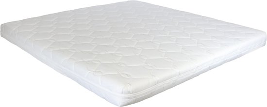 Wit boxmatras met ruitvormig stiksel, de rits aan de zijkant is zichtbaar.