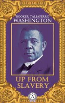 Boek "Up From Slavery" met een portret van Booker Taliaferro Washington, gedrukt in blauwtinten.