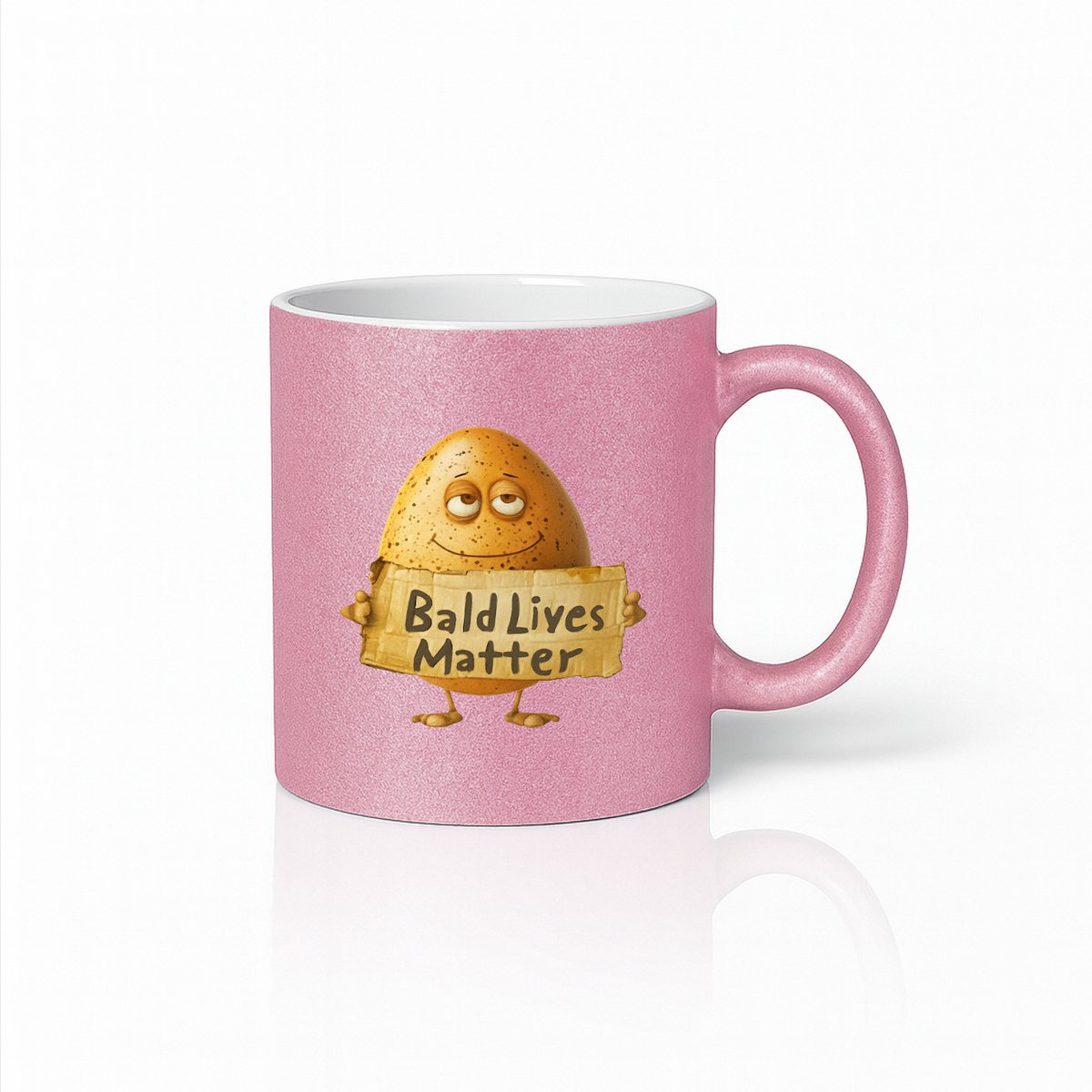 Roze Mok 330ml – “Bald Lives Matter” Grappige Cartoon Kale Karakter Koffiebeker