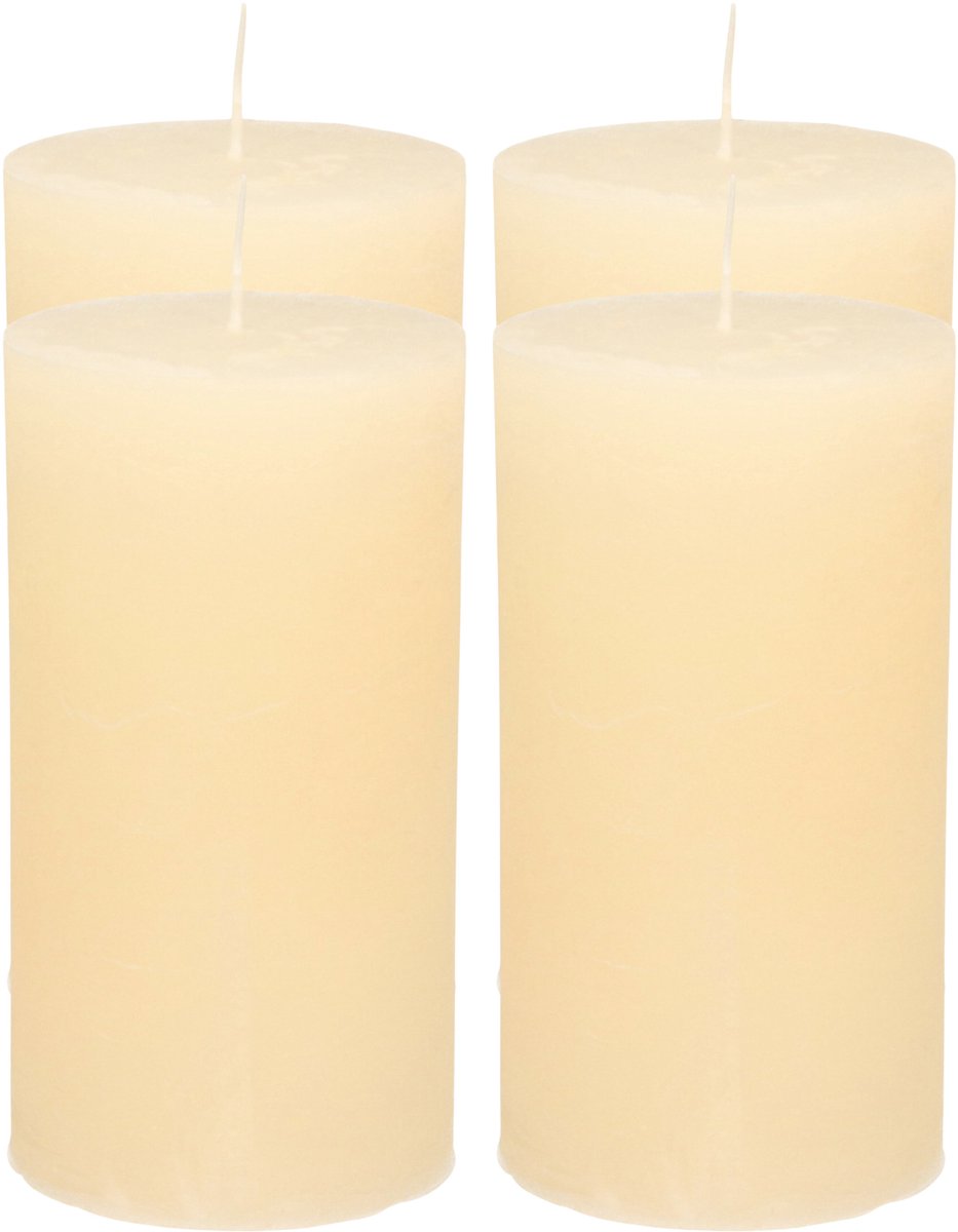 Atmosphera Stompkaars - 4x - ivoor wit - 7 x 13 cm - cilinderkaars - rustiek model Ivoorwit