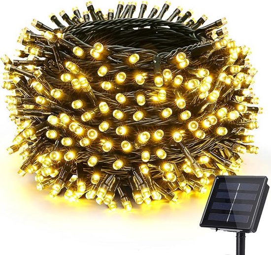 Guirlande lumineuse Solar pour l'extérieur, 11 mètres, 60 LED, 8 réglages d'éclairage, résistante aux intempéries, parfaite pour Halloween, les mariages et les décorations de fête, décorations de Noël pour l'extérieur, lumière blanche chaude