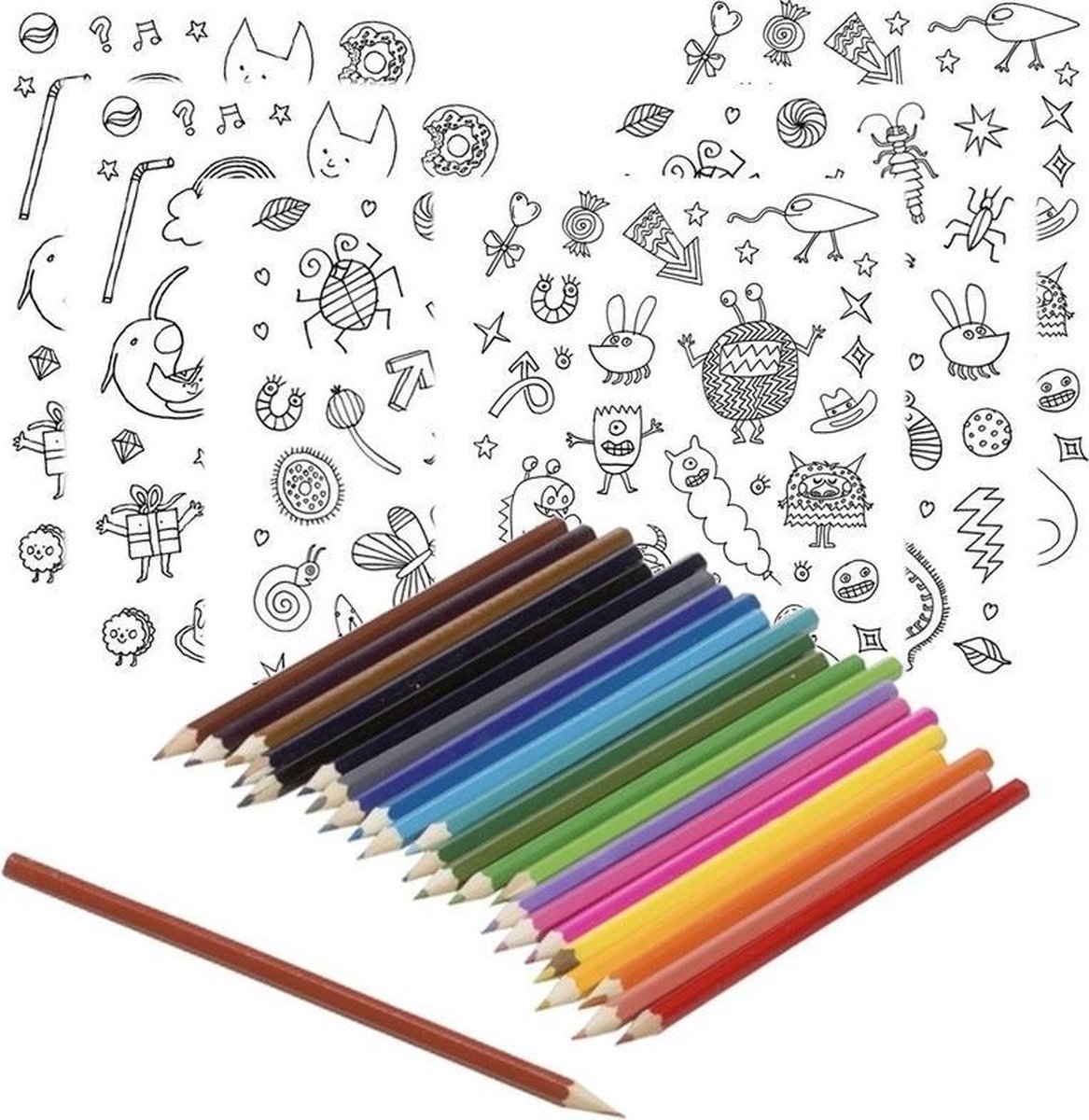 6x Knutsel stickervellen om te kleuren incl. potloden - stickertjes - Hobbymateriaal/knutselmateriaal stickers inkleuren