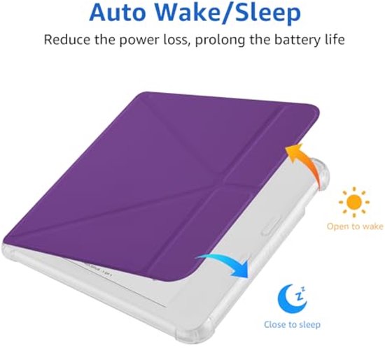HGWALP Beschermhoes compatibel met 7" Kobo Libra Colore (2024) / Kobo Libra 2 (2021) eReader, Clear Soft TPU achterhoes met Auto Sleep/Wake en Stand, Paars — afbeelding 2
