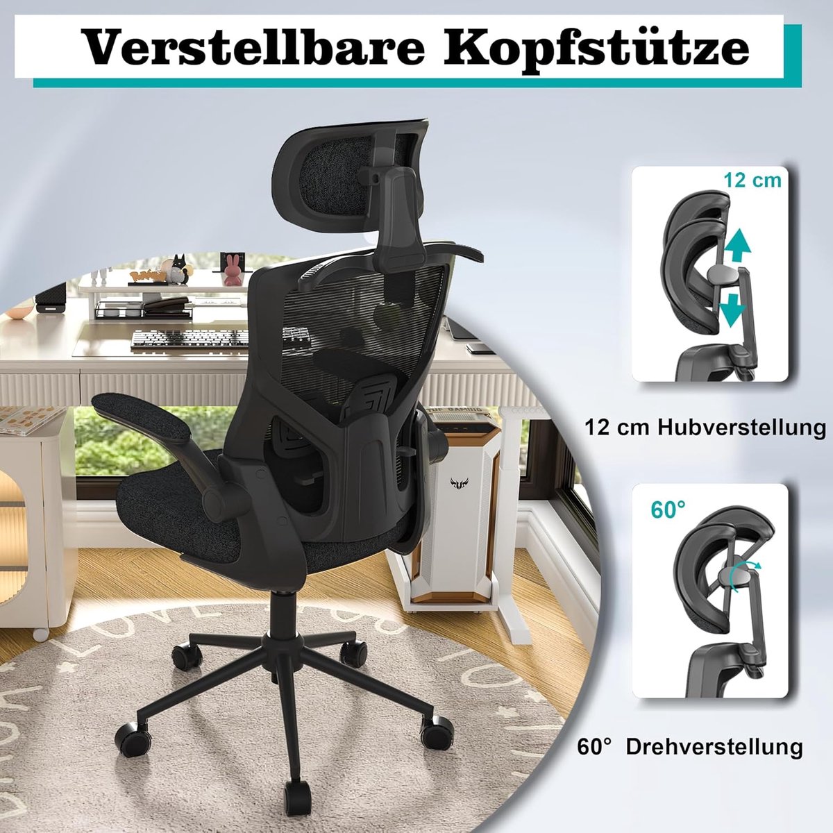 ErgoElite Pro Bureaustoel – Ergonomische Bureaustoel met Verstelbare Hoofdsteun & Lendensteun – Ademend Mesh, Kantelfunctie, Opklapbare Armleuningen & Kledinghanger – Comfortabele Hoge Rugleuning – Zwart Alta