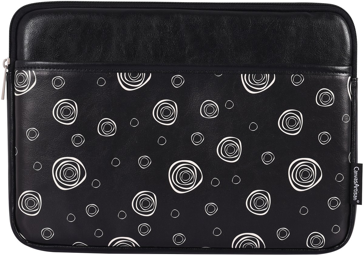Laptophoes 13 Inch PU – Laptop Sleeve – Cosmic Circles Zwart