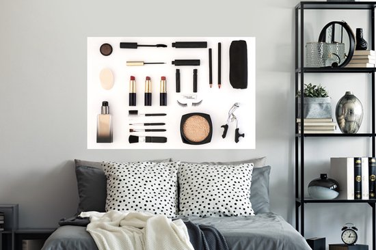 Sticker Muursticker Flat lay Beauty - Set de Maquillage - 120x80 cm - film adhésif autocollant - sticker mural repositionnable