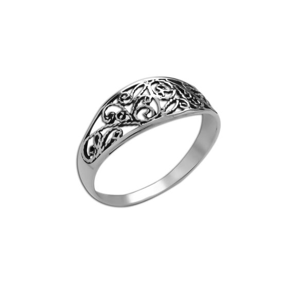 Ringen dames | Zilveren ring, bewerkt motief