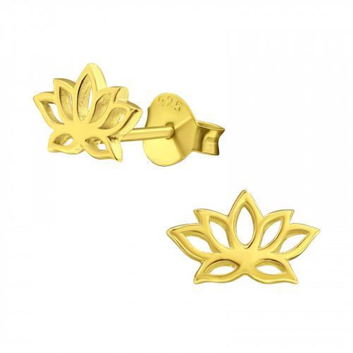 Zilveren oorstekers - gold plated - lotusbloem design - hypoallergeen