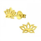 Zilveren oorbellen | Oorstekers | Gold plated oorstekers, lotusbloem