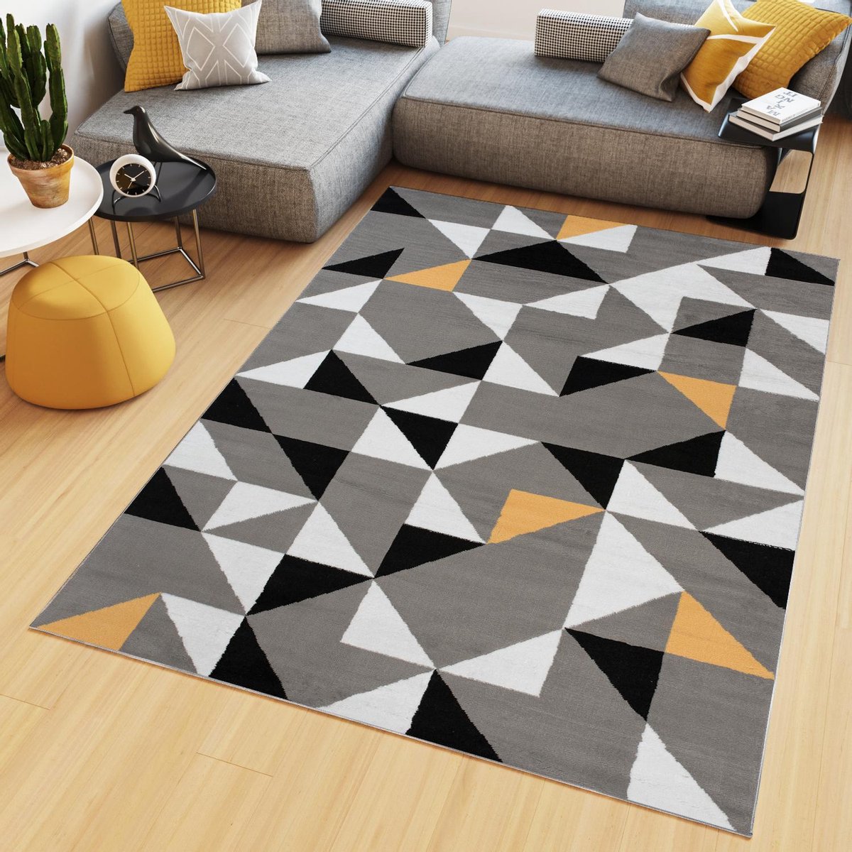 Tapiso Maya Vloerkleed Grijs Laagpolig Geel Tapijten Maat- 220x300