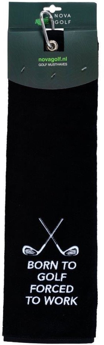 Nova Golf 'Born To Golf Forced To Work' Golfhanddoek - Zwart wit
