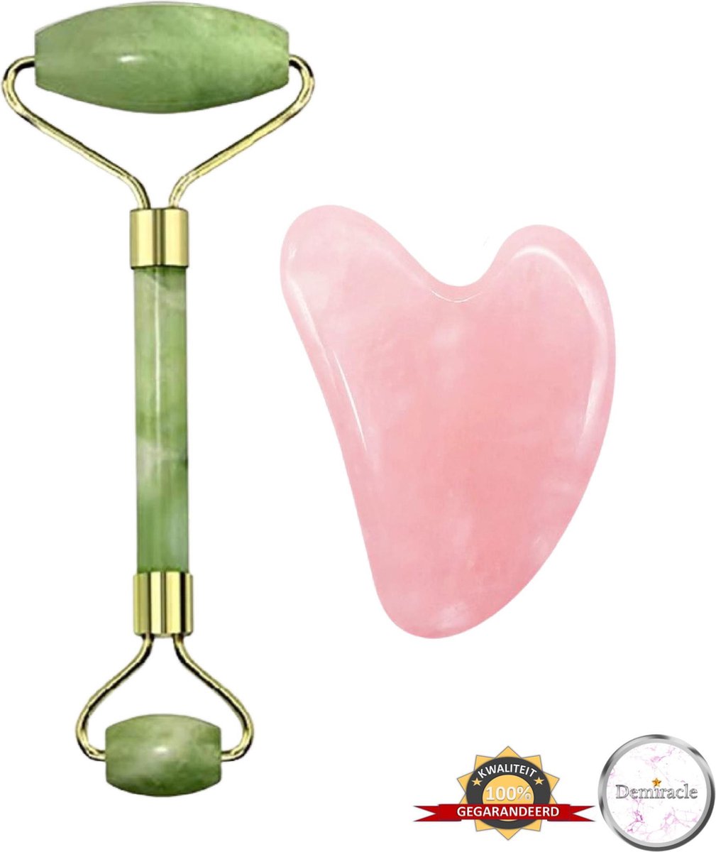 Demiracle® Face Roller & Gua Sha Schraper – Jade – Rose Quartz – Face Rollers – Gezichtsmassage – Massagetools – Massage - Ontspanning – Kwaliteit