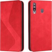 Voor Samsung Galaxy A20s Skin Feel Magnetisch S-type Effen Kleur Horizontale Flip Lederen Case met Houder & Kaartsleuf & Portemonnee (Rood)