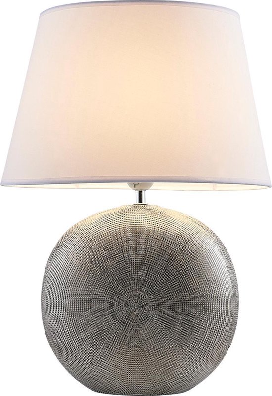 Lindby - Tafellamp - 1licht - stof, keramiek - H: 47 cm - E27 - wit, zilver