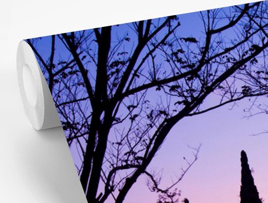 Papier peint Papier peint photo Wat Chaiwatthanaram - Silhouette de Wat Chaiwatthanaram, Thaïlande largeur 220 cm x hauteur 220 cm - Impression photo sur papier peint vinyle (7 tailles disponibles) - chambre/salon/bureau