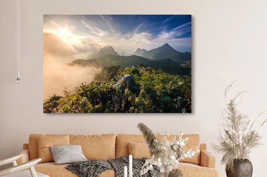 Toile Berg dans la Brume 2cm 180x120 cm - Tirage photo sur Toile (Décoration murale salon / chambre) XXL / Groot format!