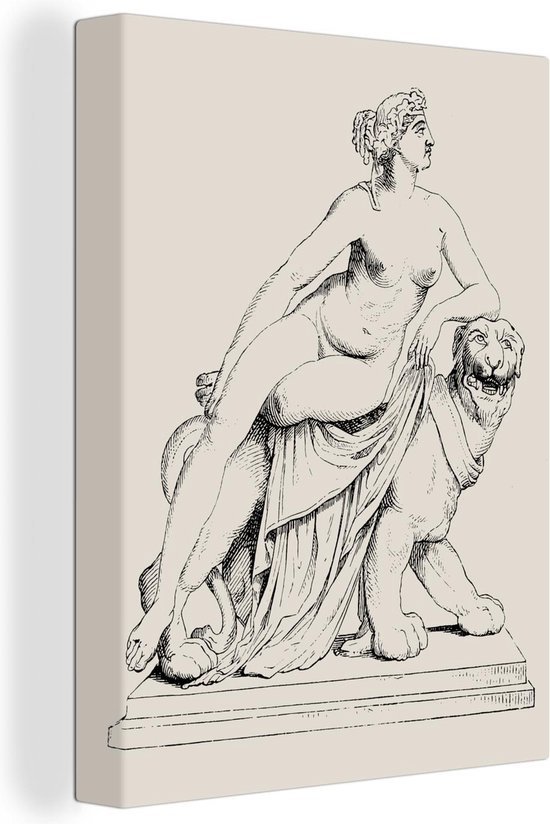 Canvas Schilderij Een illustratie van Ariadne die uitrust op een panter - 60x80 cm - Wanddecoratie