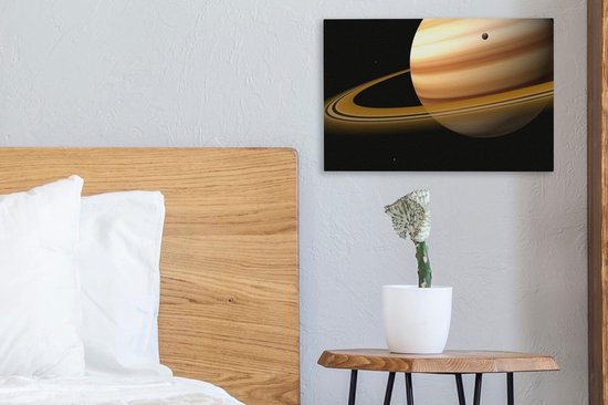 Saturne avec son anneau et une lune 30x20 cm - petit - Tirage photo sur toile (Décoration murale salon / chambre)