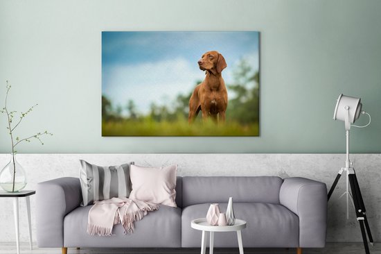 Canvas schilderij 180x120 cm - Wanddecoratie Hond die wegkijkt - Muurdecoratie woonkamer - Slaapkamer decoratie - Kamer accessoires - Schilderijen
