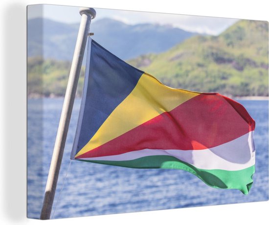 Drapeau des Seychelles devant la mer toile 2cm 60x40 cm - Tirage photo sur toile (Décoration murale salon / chambre)