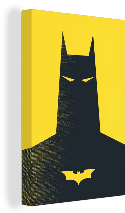 Canvas Schilderij Batman illustratie met een gele achtergrond - 20x30 cm - Wanddecoratie