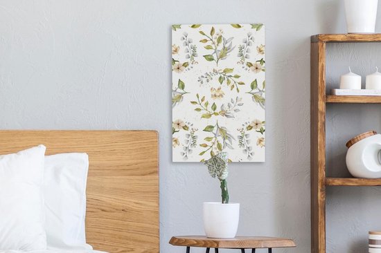 Canvas schilderij 20x30 cm - Wanddecoratie Bloem - Waterverf - Plant - Muurdecoratie woonkamer - Slaapkamer decoratie - Kamer accessoires - Schilderijen op canvas