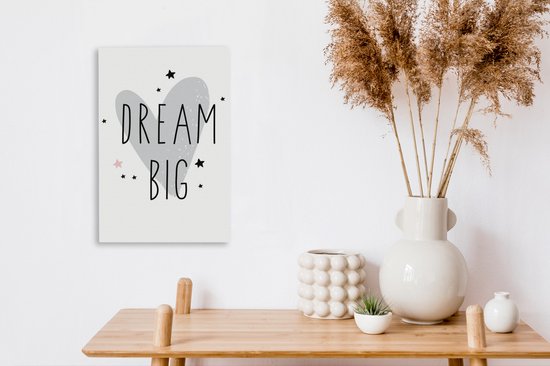 Peintures sur toile - illustration faite à la main d'un coeur avec le texte dream big - 20x30 cm - Décoration murale