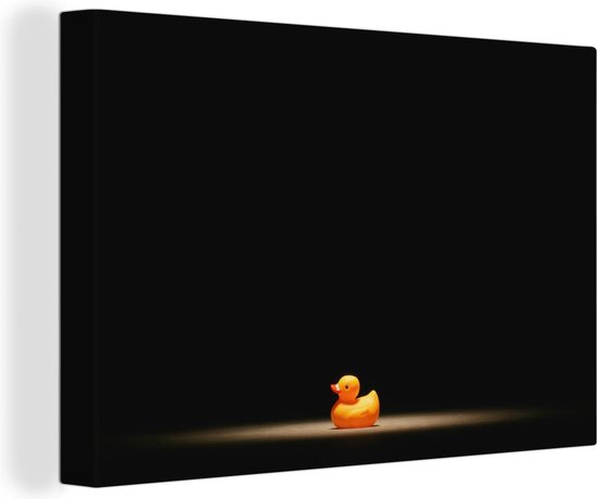 Canvas Schilderij Bad eend in fel licht op zwarte achtergrond - 30x20 cm - Wanddecoratie