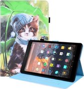 Voor Amazon Kindle Fire 7 Animal Pattern Horizontal Flip Leather Case met Houder & Kaartsleuven & Fotolijst & Slaap / Wake-up Functie (Bib Kitten)