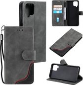 Voor Samsung Galaxy A12 5G Driekleurige Stiksels Kalf Textuur Horizontale Flip Lederen Case met Houder & Kaartsleuven & Portemonnee (Grijs)