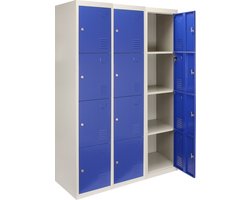 3 x Lockerkast Metaal - Blauw - Vierdeurs - Per unit: 38cm(b)x45cm(d)x180cm(h) - Flatpack - Ventilatie - 2 GRATIS magneten - 2 Sleutels per slot - lockers kluisjes
