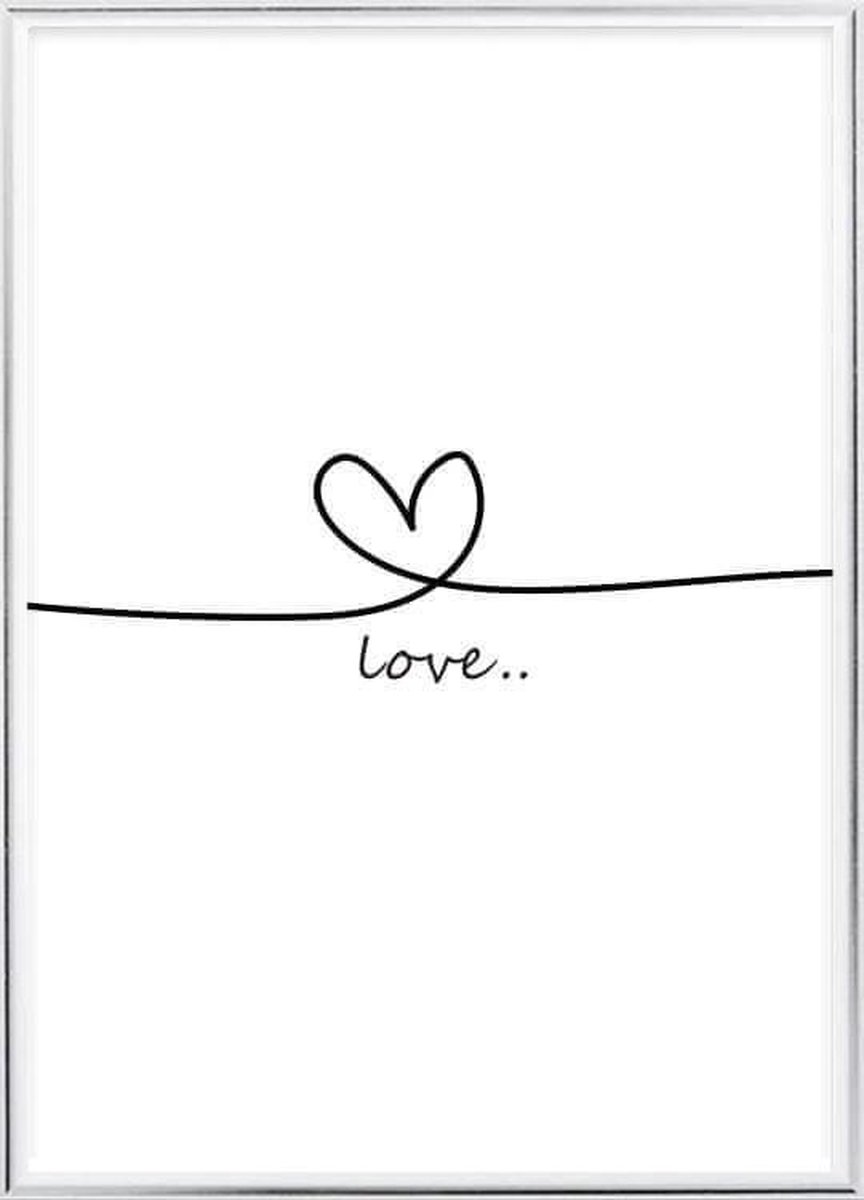 Poster Met Metaal Zilveren Lijst - Love Getekend Poster